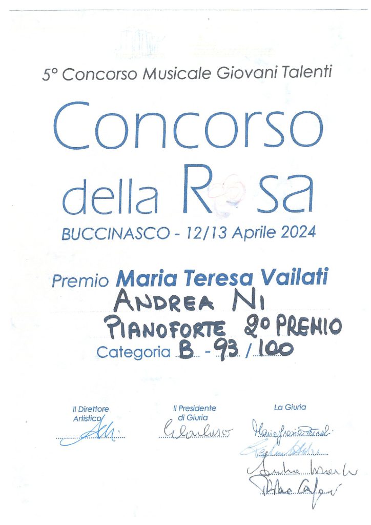 Alessia Ni e Andrea Ni premiati al Concorso della Rosa